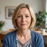 Porträt einer Frau mit blondem Bob, KI-generiert