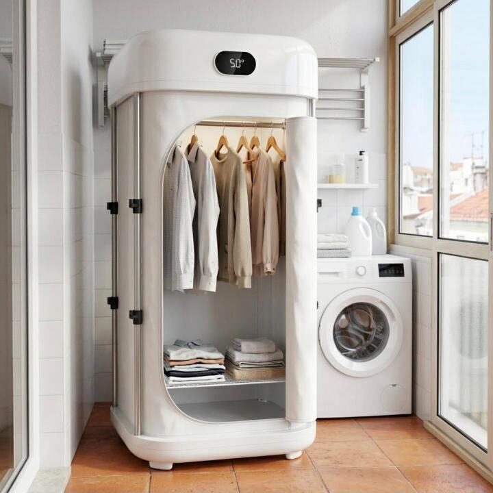 Secador de roupa com roupa pendurada