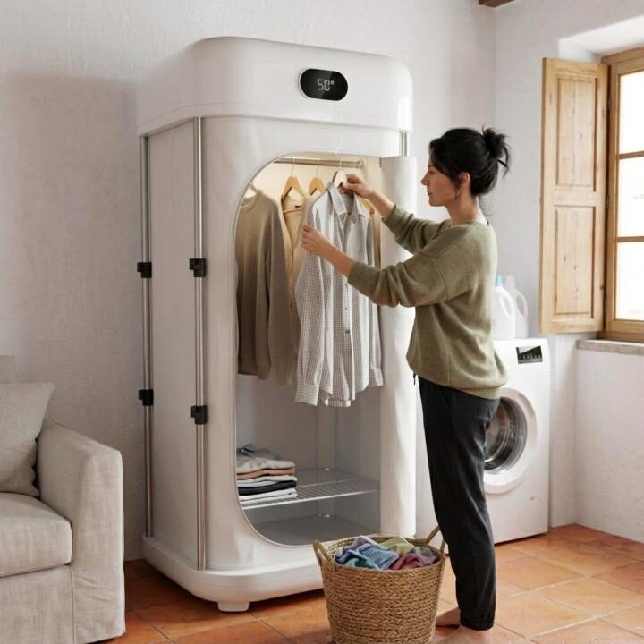 Mulher a pendurar roupa no DRYVELA